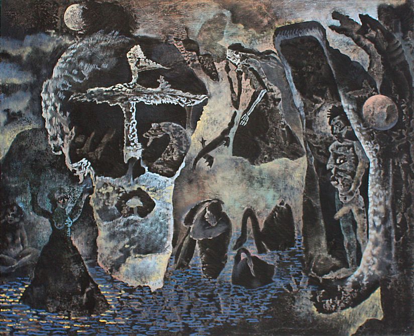 Painting titled 'Appearance of the Skull', by Jenny Badger Sultan. Click to enlarge