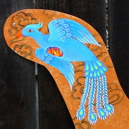Blue bird; detail of 'Blessing Hands', a mural by Jenny Badger Sultan.