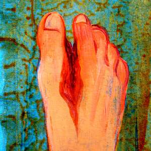 Detail of acrylic painting of a dream by Jenny Badger Sultan: ''Foot Crevasse.