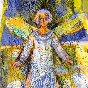 Detail of acrylic painting of a dream by Jenny Badger Sultan: ''Verity's Wings.