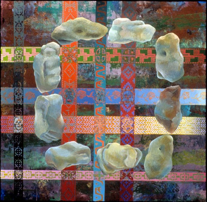 Acrylic painting, 'Circle of Stones', by Jenny Badger Sultan. Click to enlarge
