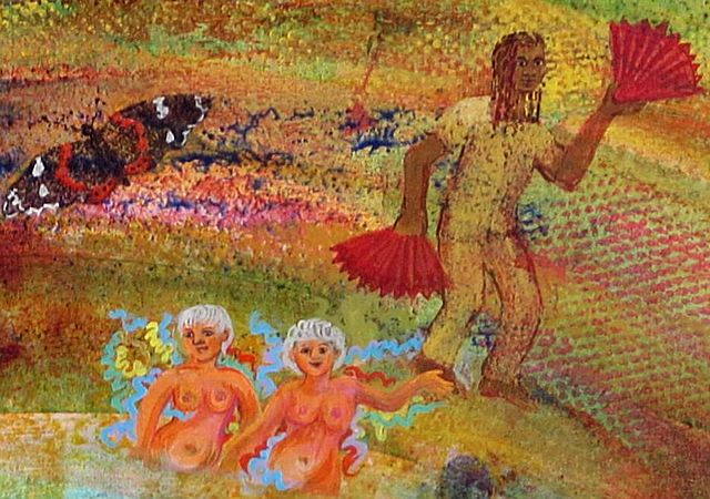 Dancers, detail of painting 'Clotho and the Pool of Dreams', by Jenny Badger Sultan.