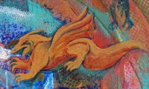 Dragon; detail of painting 'Clotho and the Pool of Dreams', by Jenny Badger Sultan.