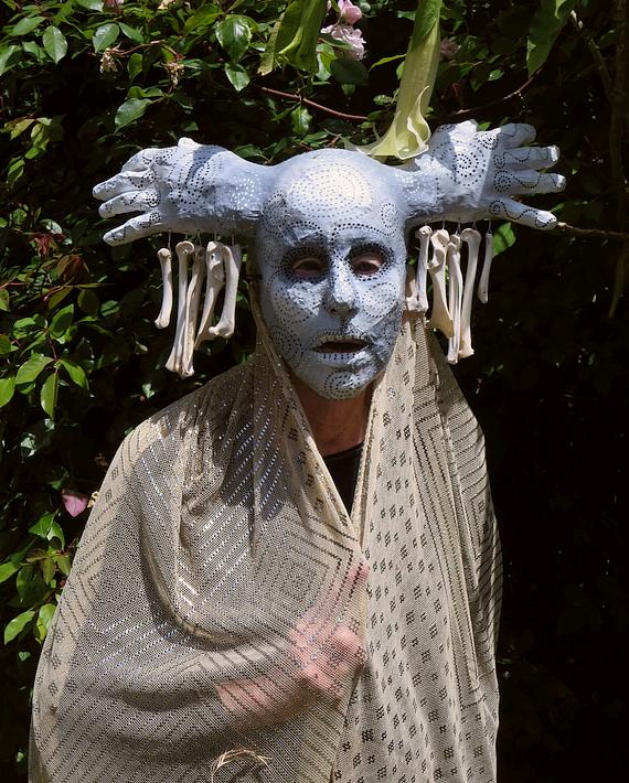 Mask titled 'Forest Spirit', by Jenny Badger Sultan. Click to enlarge