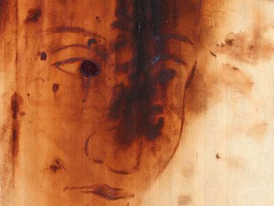 Detail of painting by Jenny Badger Sultan:'Gaia Dreaming'. The sepia tones are all resin from a tree behind my house.