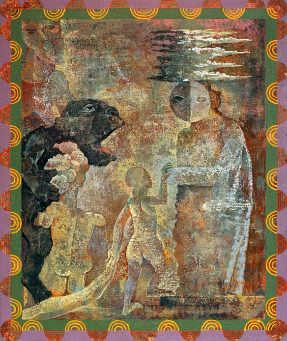 Acrylic painting, 'Initiation of the Child--Gaining Power', by Jenny Badger Sultan. Click to enlarge