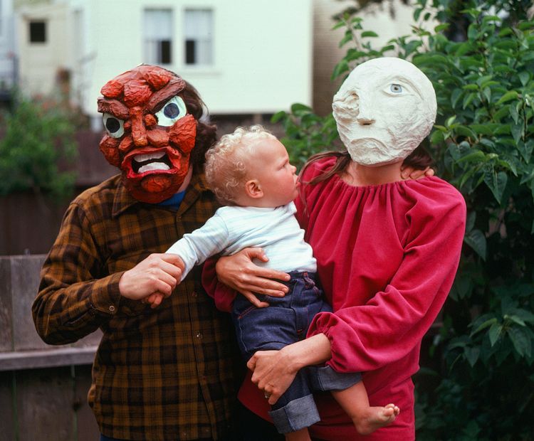 Masks titled 'Mad Man' and 'The Mother Who Was Trying to Kill Me', by Jenny Badger Sultan. Click to enlarge