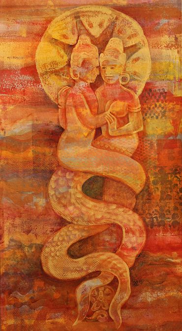Painting titled 'Naga Embrace', by Jenny Badger Sultan. Click to enlarge