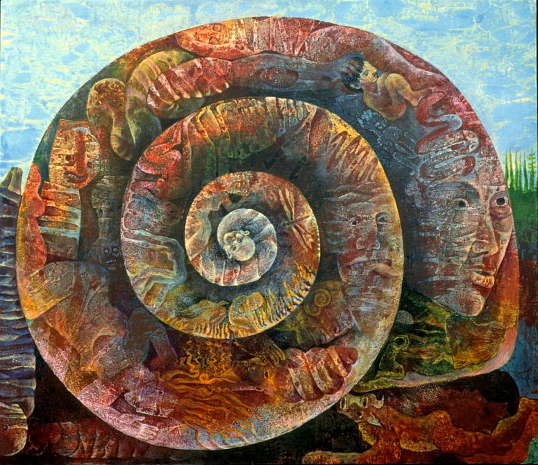 Acrylic painting, 'Winter Snail', by Jenny Badger Sultan. Click to enlarge