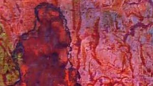 Acrylic painting by Jenny Badger Sultan of a dream: red pile of crumbled rock or brick.
